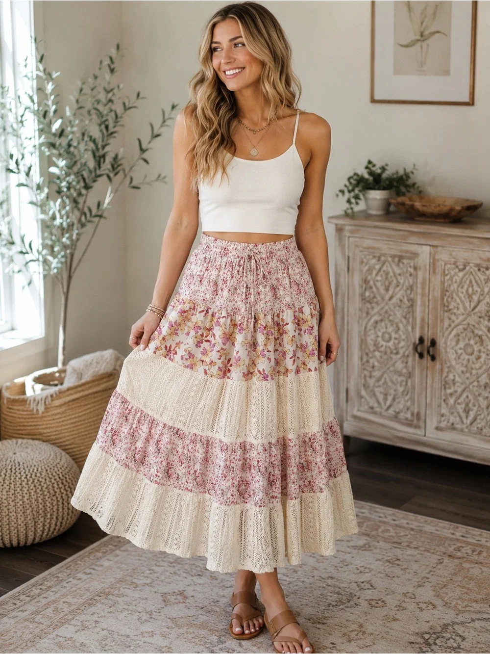 POL Boutique Patchwork Boho Maxi Skirt | EUC | Size S/M